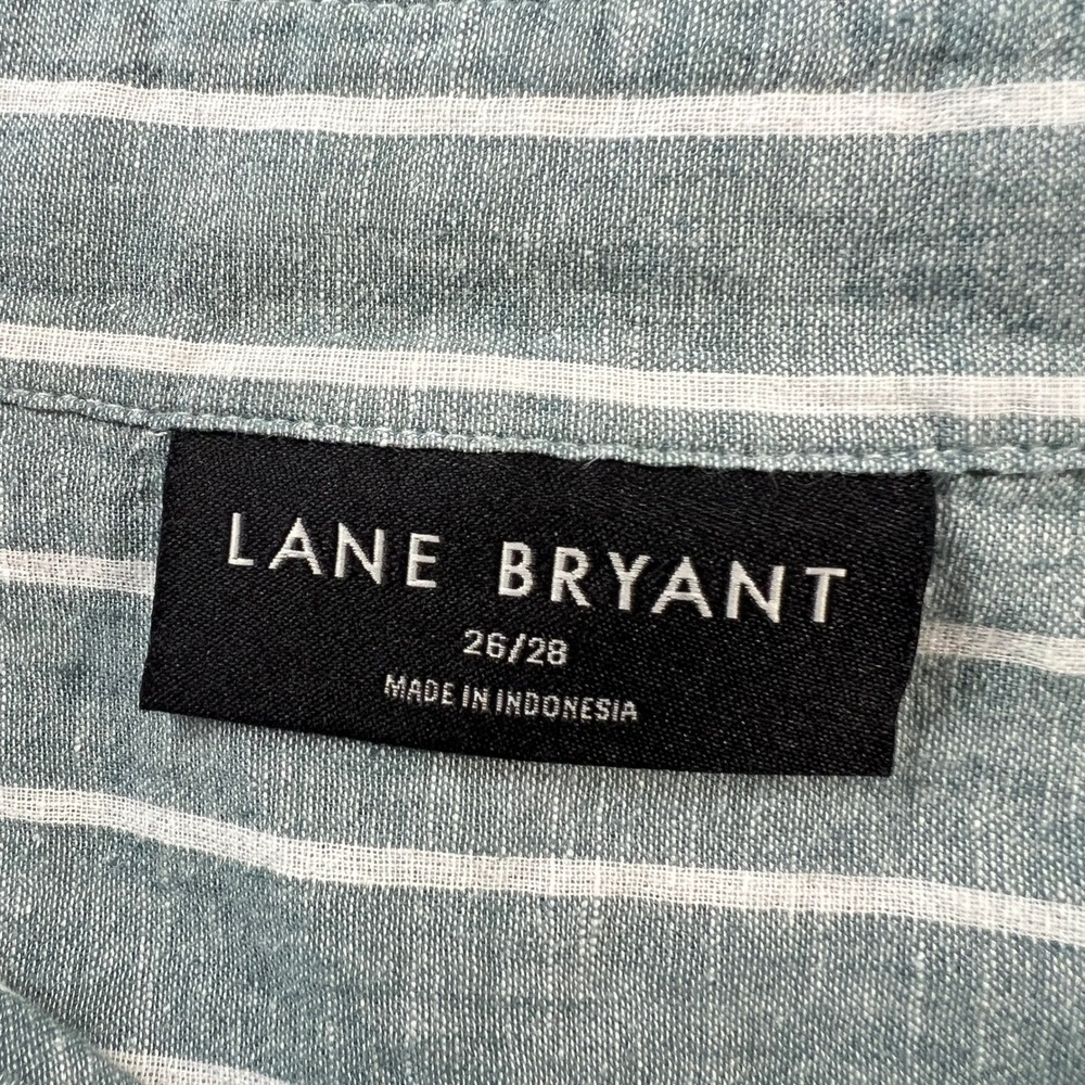 Lane Bryant Green White Striped Linen Blend Button Down Tunic Top 26/28 Coastal - Picture 4 of 12